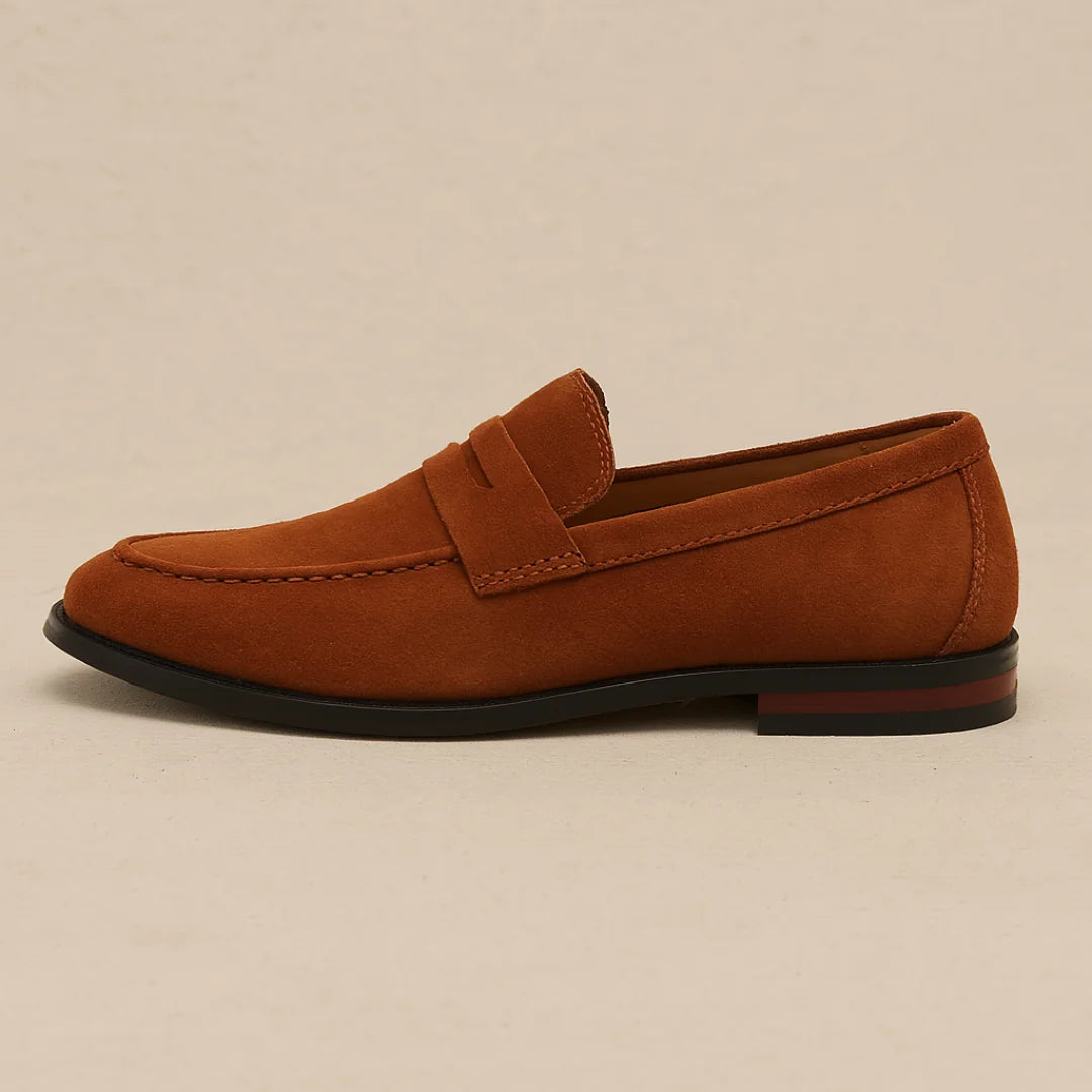 Bronze Men's Slip-On Casual Loafers — Elliot Strap Suede - Side Profile
