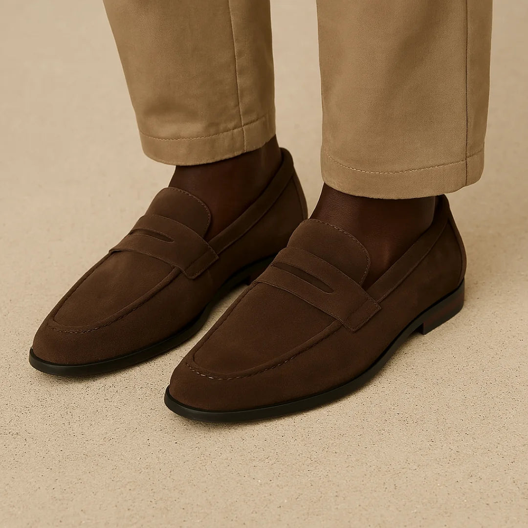 Brown Men's Slip-On Casual Loafers — Elliot Strap Suede - Worn Lifestyle