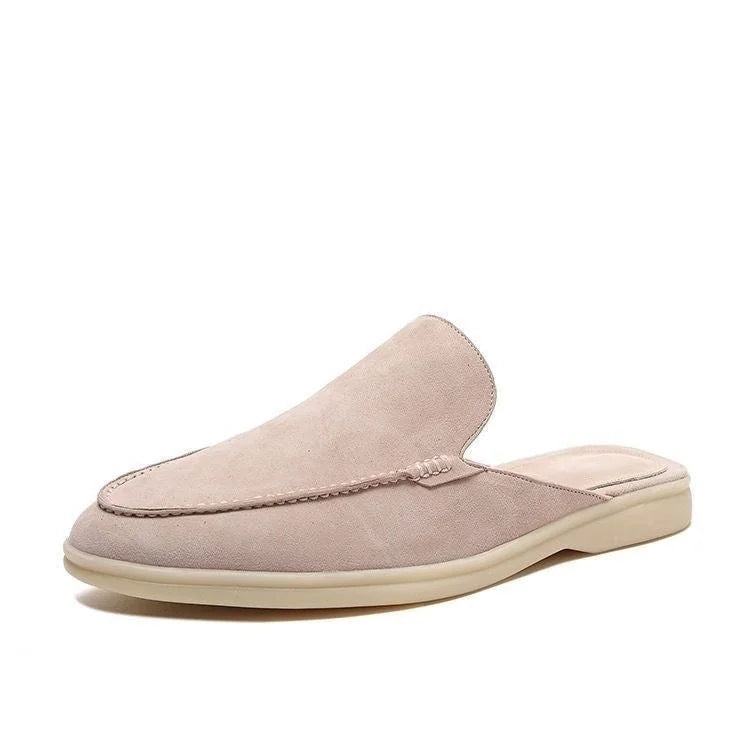 Khaki Men's Suede Backless Slip-On Loafers — Hunter Casual Mule Style - Studio Single