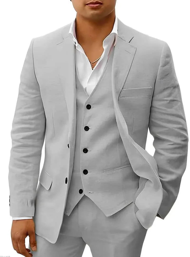 Blue Men's Three-Piece Linen Wedding Suit — Wyatt Formal Lapel - Royal Front
