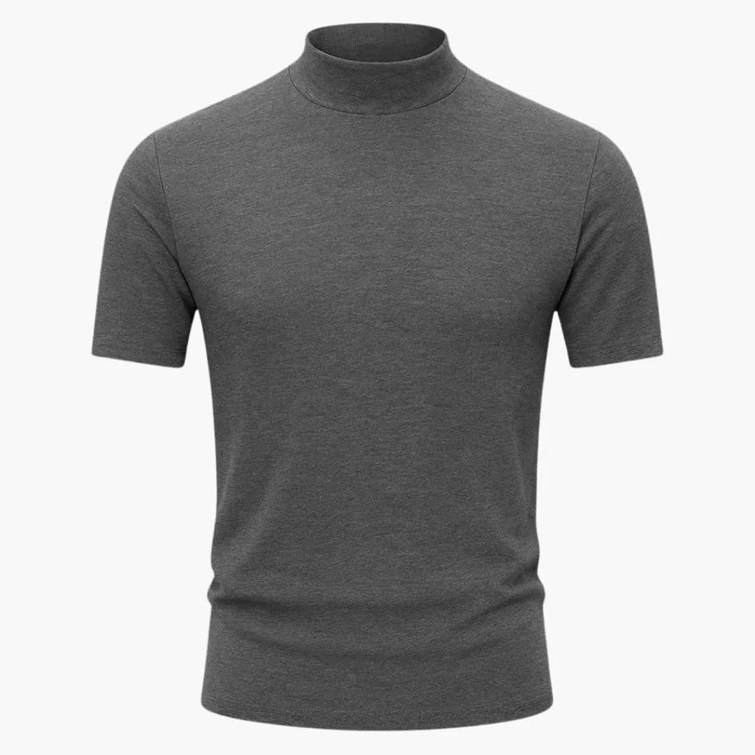 Sebastian | Men's Mock Neck Short Sleeve T-Shirt - Dark Gray - 2