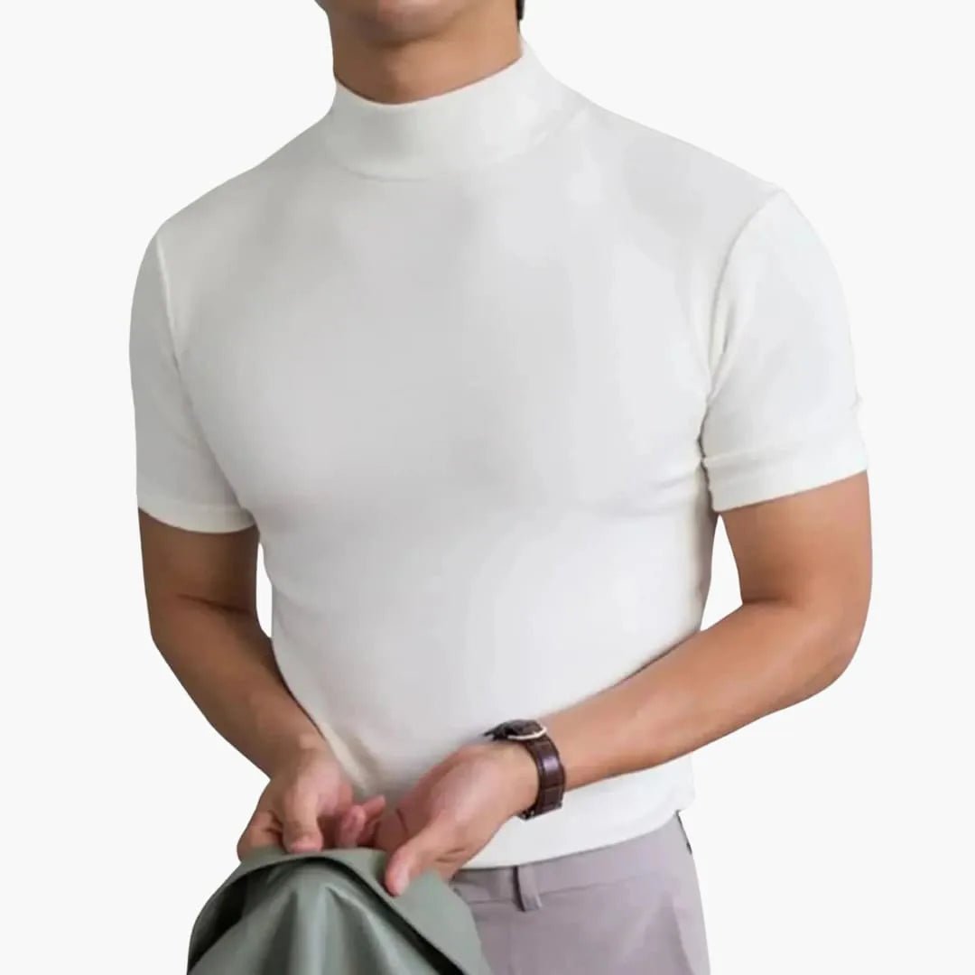 Sebastian | Men's Mock Neck Short Sleeve T-Shirt - White - 4