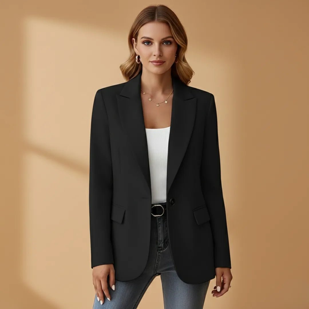 Elena | Stylish Notched Lapel Blazer with Front Pockets - Black - 2