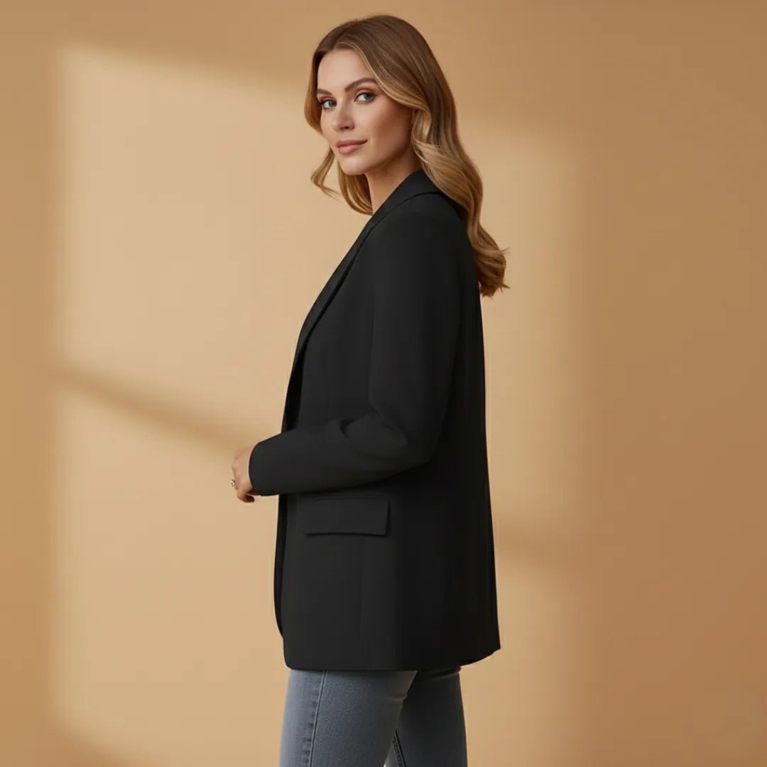 Elena | Stylish Notched Lapel Blazer with Front Pockets - Black - 3