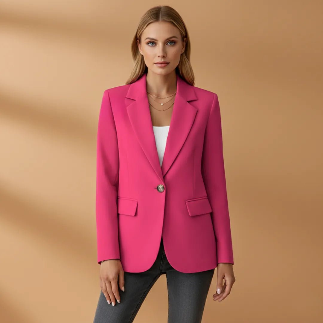 Elena | Stylish Notched Lapel Blazer with Front Pockets - Hot Pink - 10