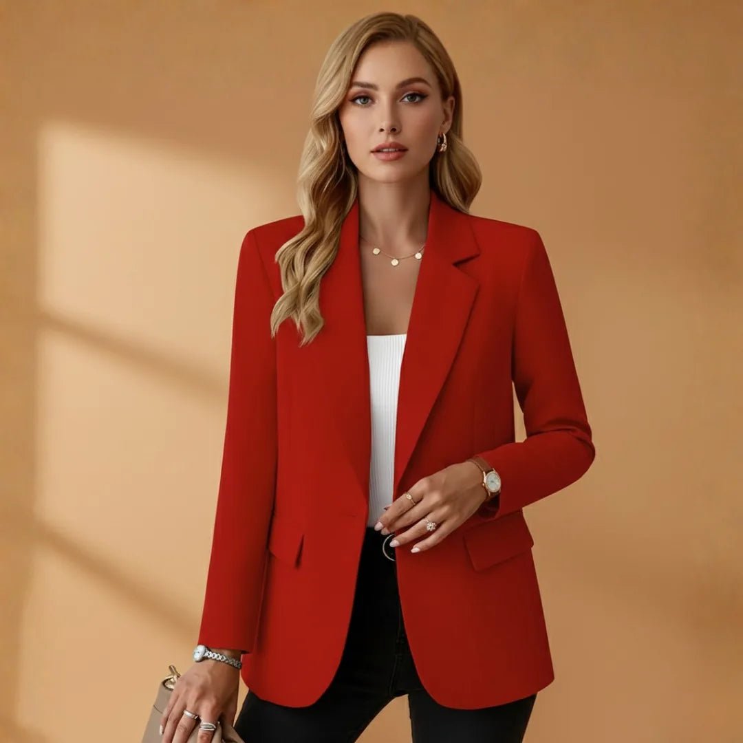 Elena | Stylish Notched Lapel Blazer with Front Pockets - Red - 6