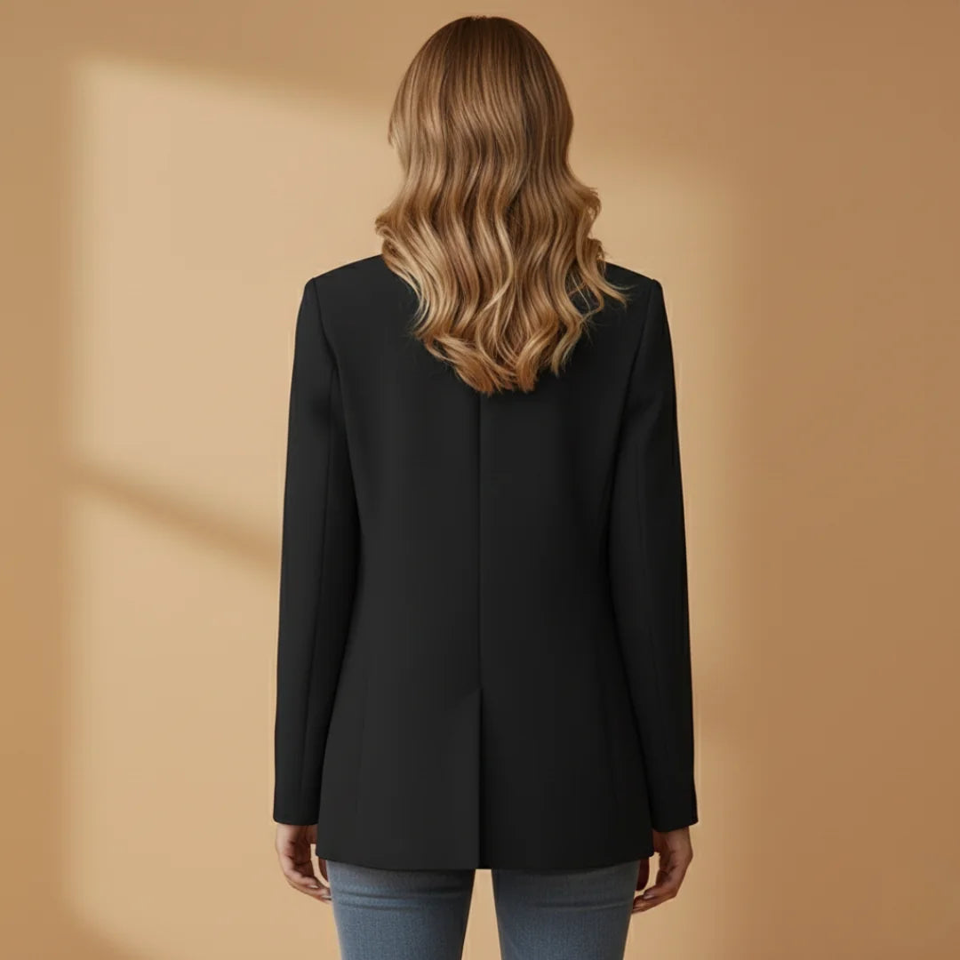 Black Stylish Women's Blazer with Notched Lapel - Back View