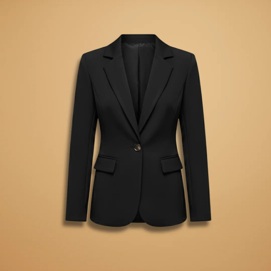 Black Stylish Women's Blazer with Notched Lapel - Front Full