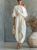 Women's Off-Shoulder Set with Top and Pants — Lottie Belted Relaxed Fit