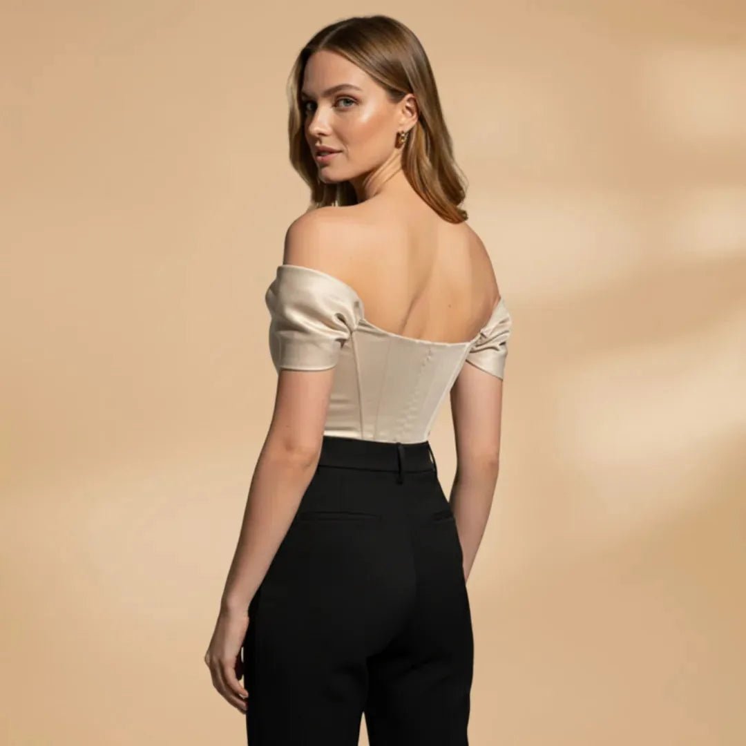 Rosie | Elegant Off Shoulder Top With Sweetheart Neckline - Beige - 4