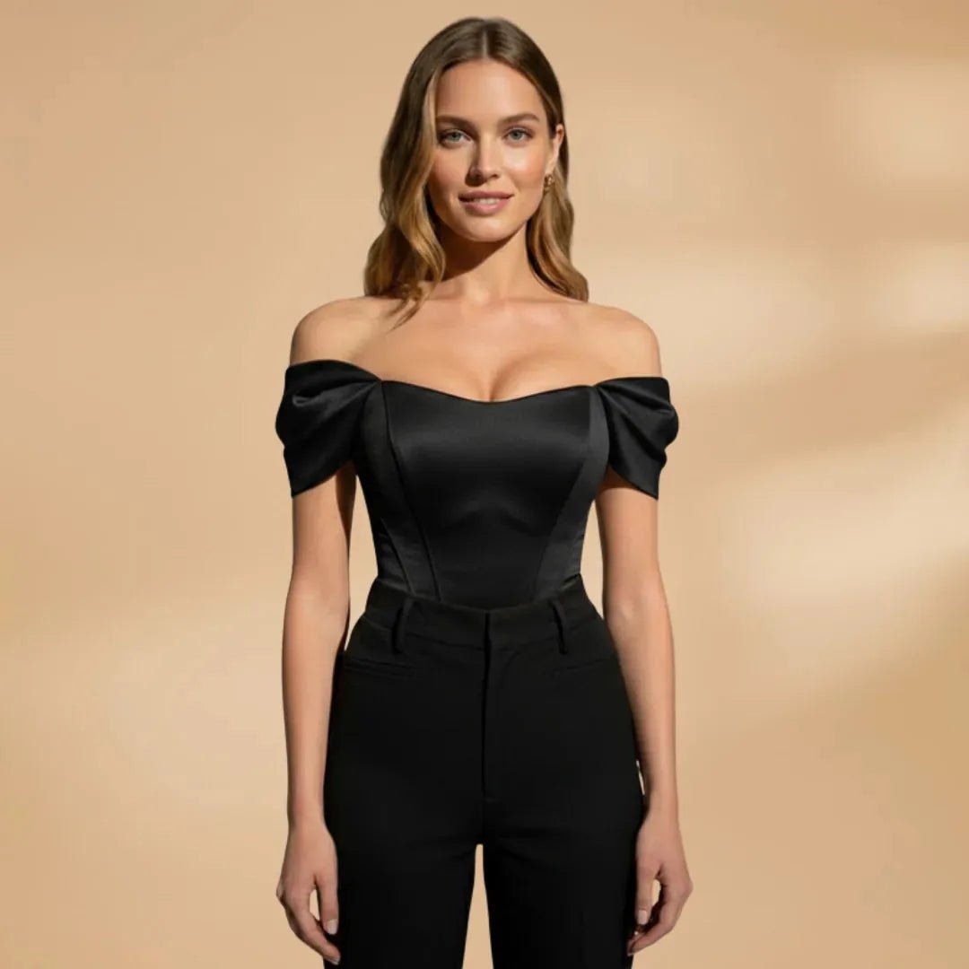 Rosie | Elegant Off Shoulder Top With Sweetheart Neckline - Black - 6
