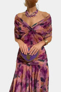Women's Floral Off-Shoulder Wedding Guest Dress — Cosette Tiered Midi Wrap