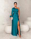 Women's One Shoulder Drape Maxi Gown — Daphne Asymmetric Sleeve Elegant
