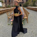 Women's One Shoulder Draped Maxi Dress — Coraline Halter Formal Gown
