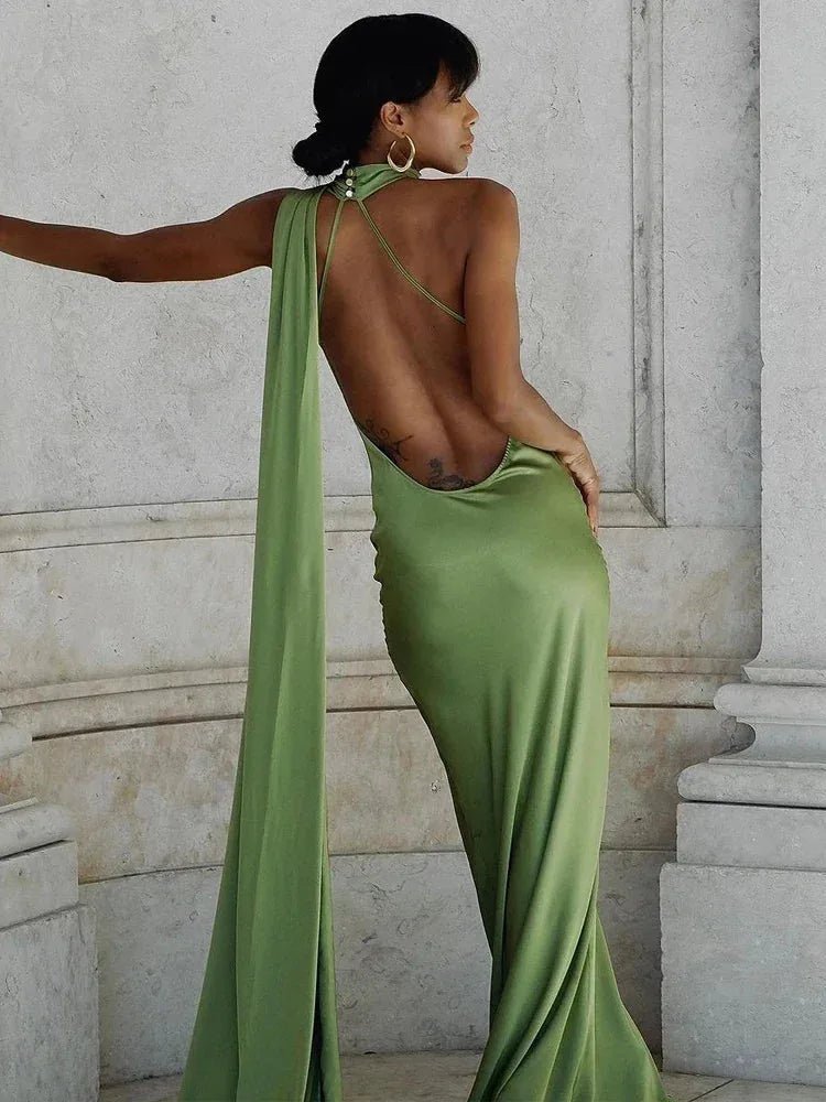 Chloe | Elegant One - Shoulder Mermaid Maxi Gown with Drape Detail - Green - 4