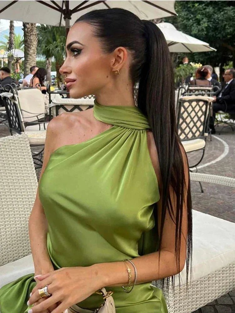 Chloe | Elegant One - Shoulder Mermaid Maxi Gown with Drape Detail - Green - 6