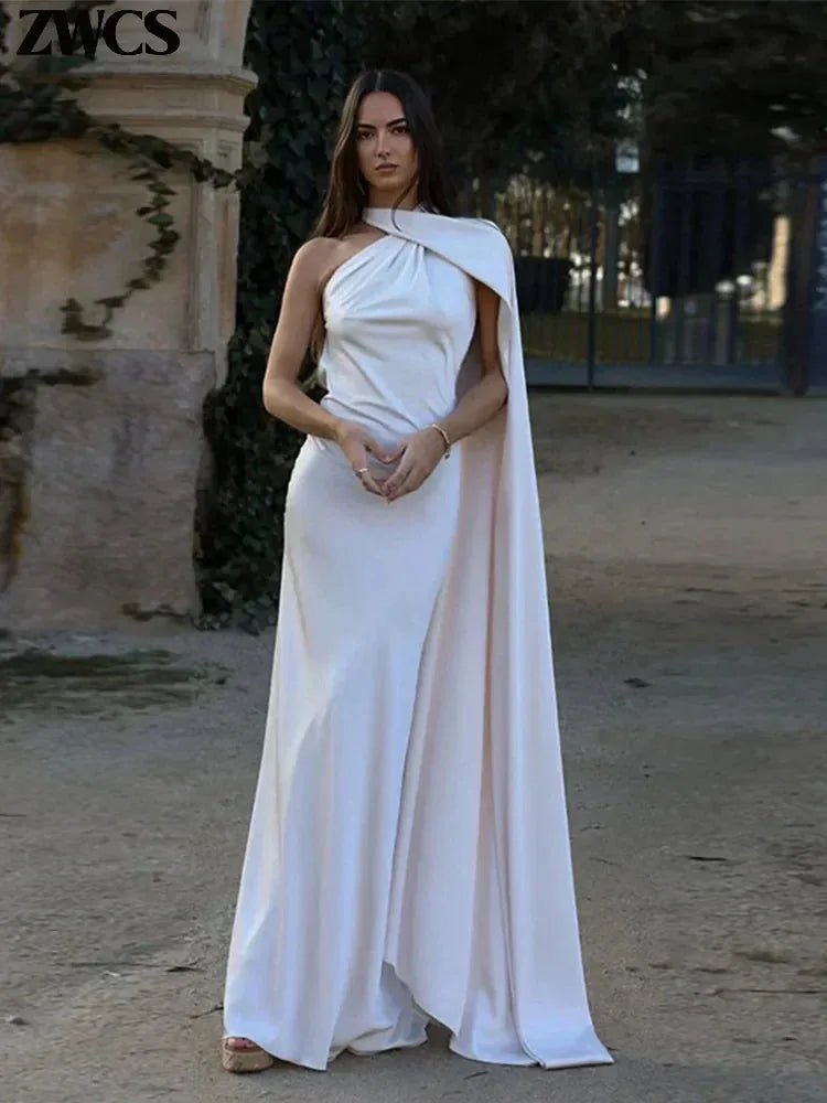Chloe | Elegant One - Shoulder Mermaid Maxi Gown with Drape Detail - White - 8