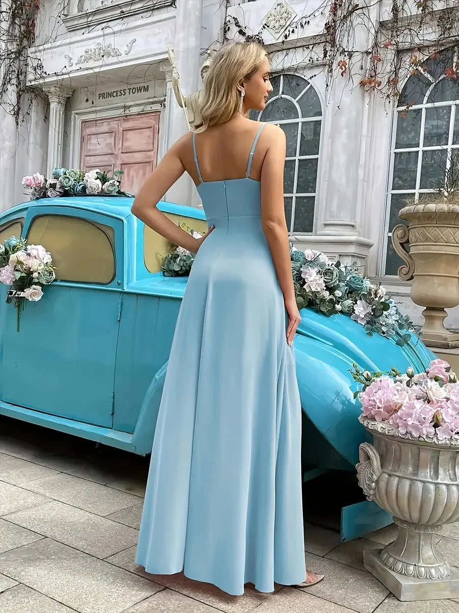 Light Blue Women's One Shoulder Ruffle Dress - Back