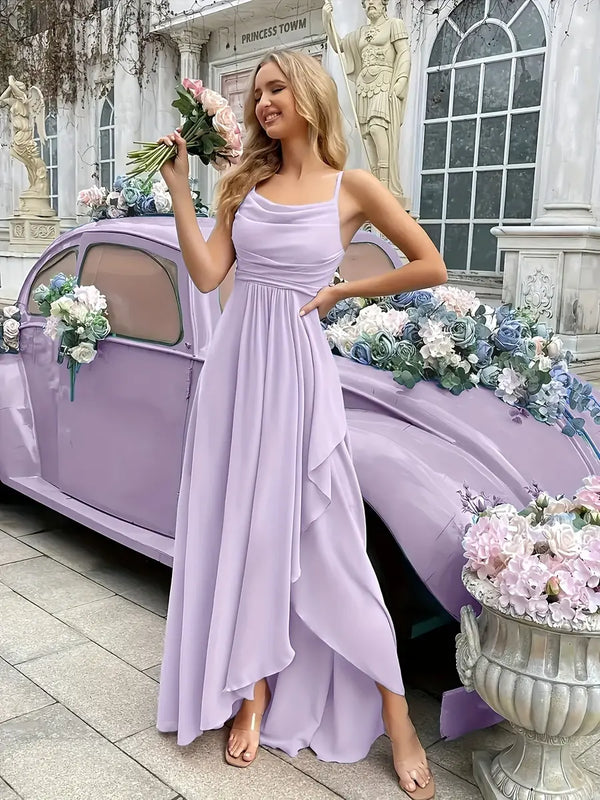 Purple Women's One Shoulder Ruffle Dress - Front Full