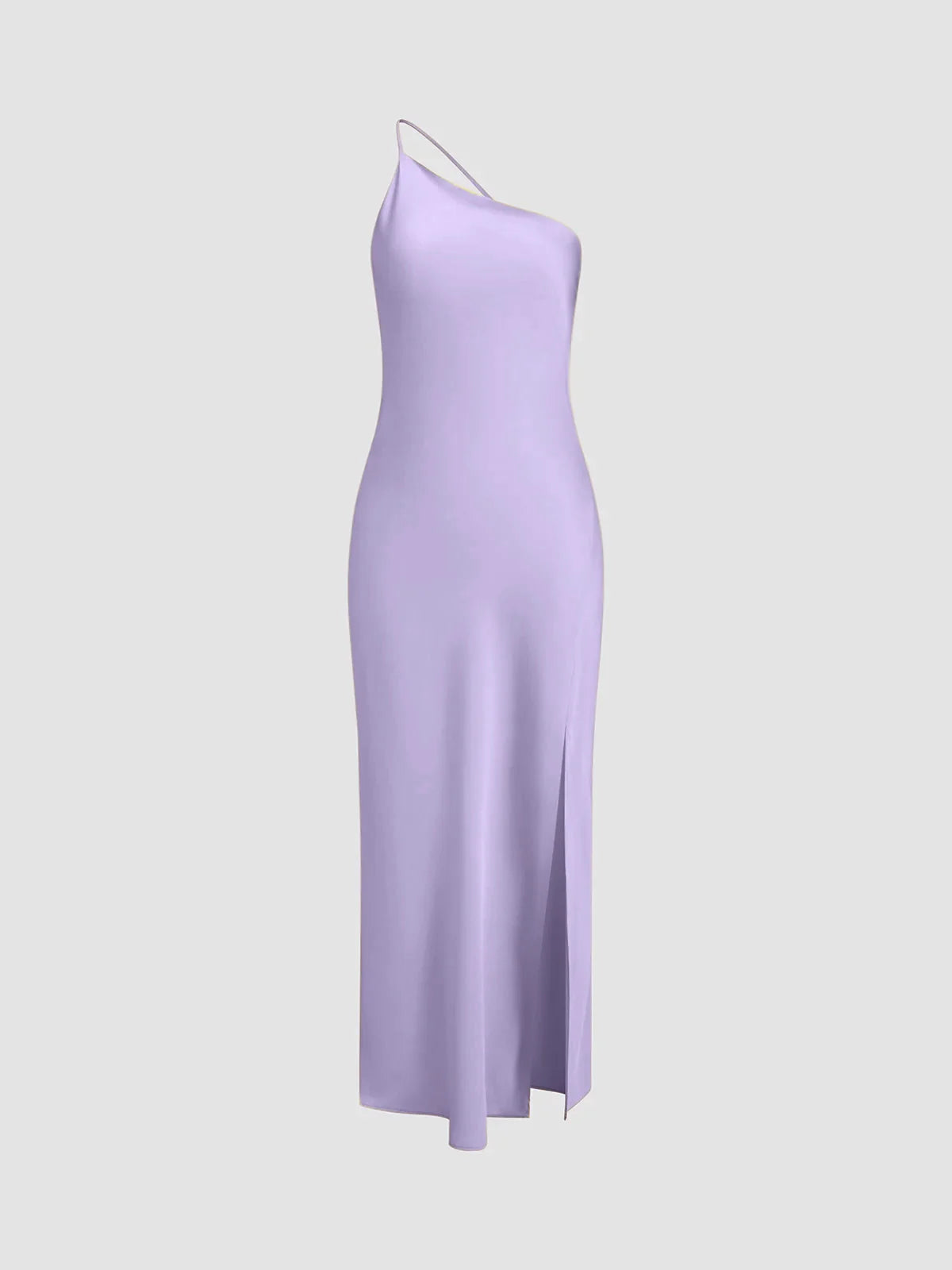 Blue Women's Satin Maxi Dress Back Slit — Hermione One Shoulder Cut-Out - Front
