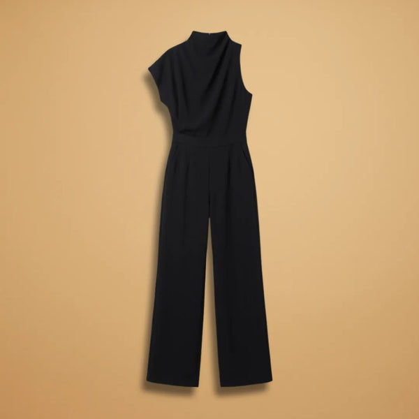 Celeste | Elegant One Shoulder Women's Jumpsuit with Wide Legs - Black - 1