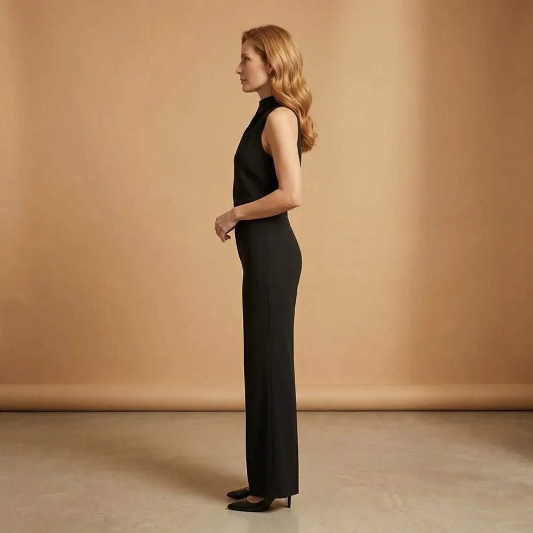 Celeste | Elegant One Shoulder Women's Jumpsuit with Wide Legs - Black - 4