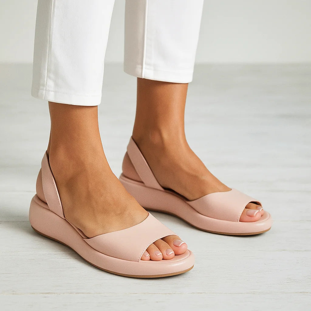 Pink Women's Open Toe Orthopedic Sandals — Sylvia Slingback Wedge Cushioned - Front Full
