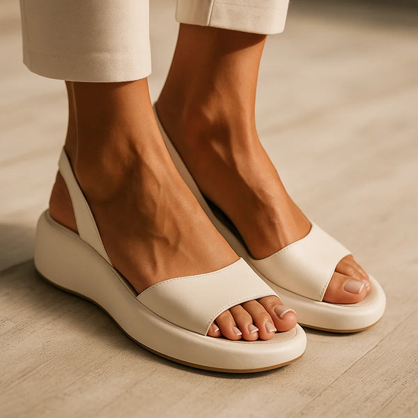 White Women's Open Toe Orthopedic Sandals — Sylvia Slingback Wedge Cushioned - Front Lifestyle
