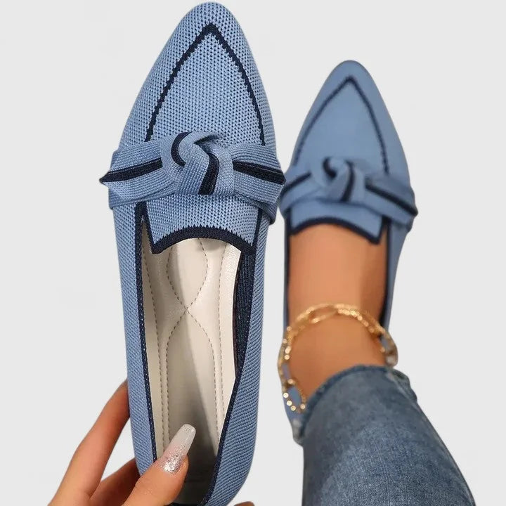 Blue Stylish Orthopedic Loafers with Bow Detail - Front Full