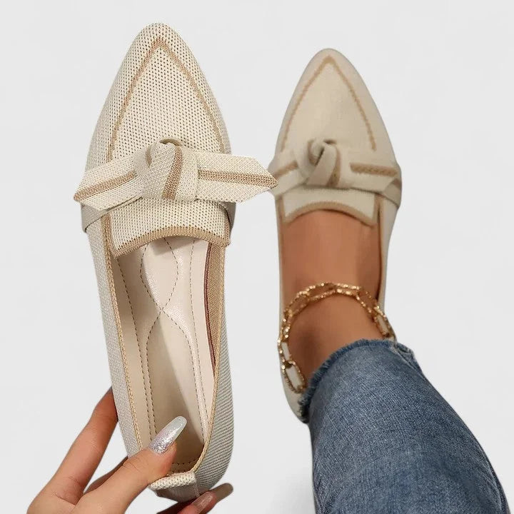 Cream Stylish Orthopedic Loafers with Bow Detail - Bow Detail