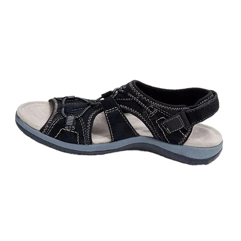 Black Women's Orthopedic Sandals — Quinn Adjustable Closed-Toe Comfort - Texture Close