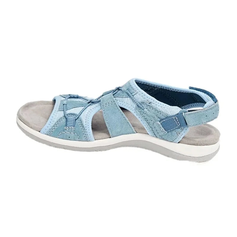 Blue Women's Orthopedic Sandals — Quinn Adjustable Closed-Toe Comfort - Strap Detail