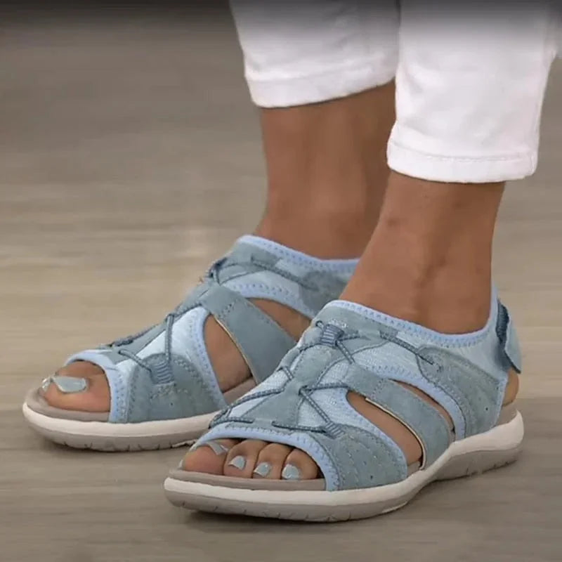 Blue Women's Orthopedic Sandals — Quinn Adjustable Closed-Toe Comfort - Worn Casual