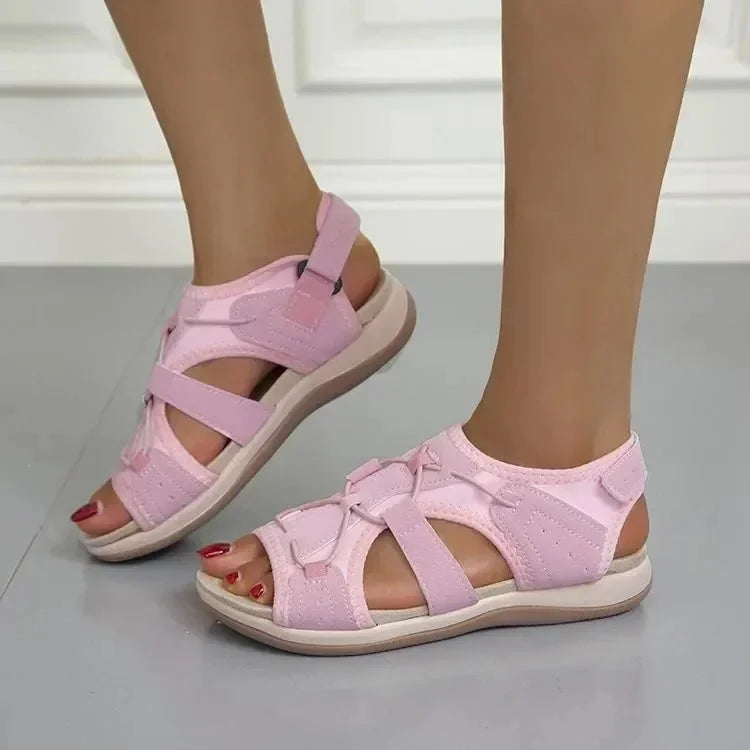 Pink Women's Orthopedic Sandals — Quinn Adjustable Closed-Toe Comfort - Model Standing