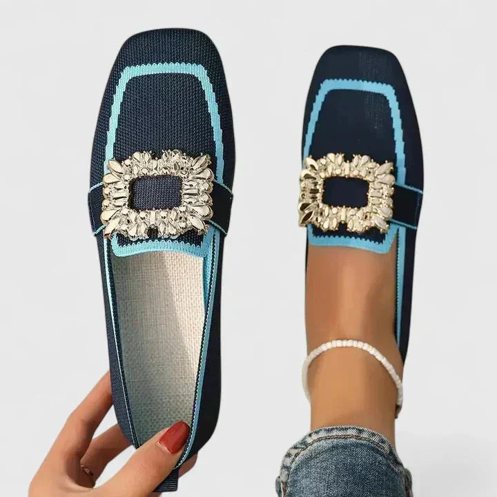 Blue Women's Orthopedic Loafers — Megan Fringe Detail Comfort Slip-On - Front Full