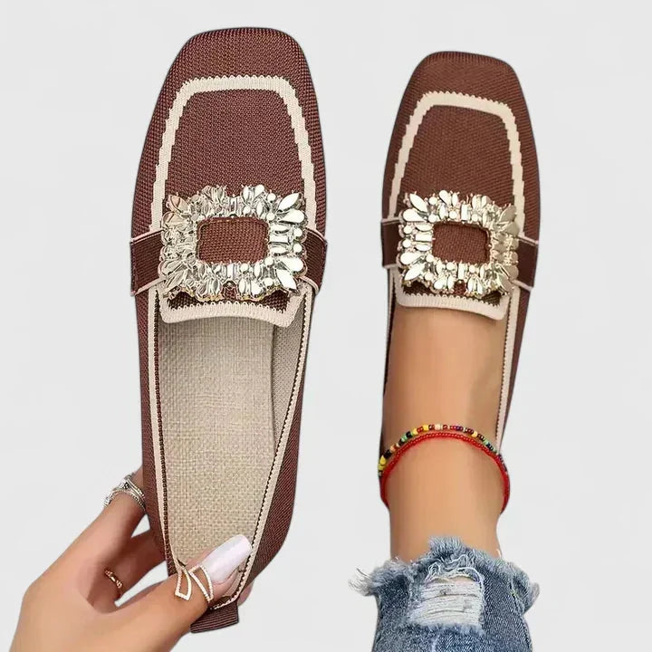 Brown Women's Orthopedic Loafers — Megan Fringe Detail Comfort Slip-On - Studio White