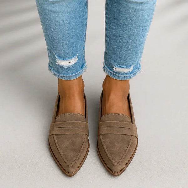 Khaki Women's Orthopedic Loafers — Tamsin Pointed Toe Slip-On Comfort - Front Full