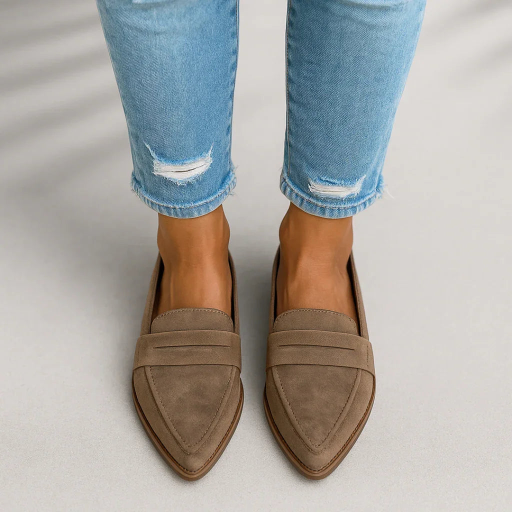 Khaki Women's Orthopedic Loafers — Tamsin Pointed Toe Slip-On Comfort - Front Full
