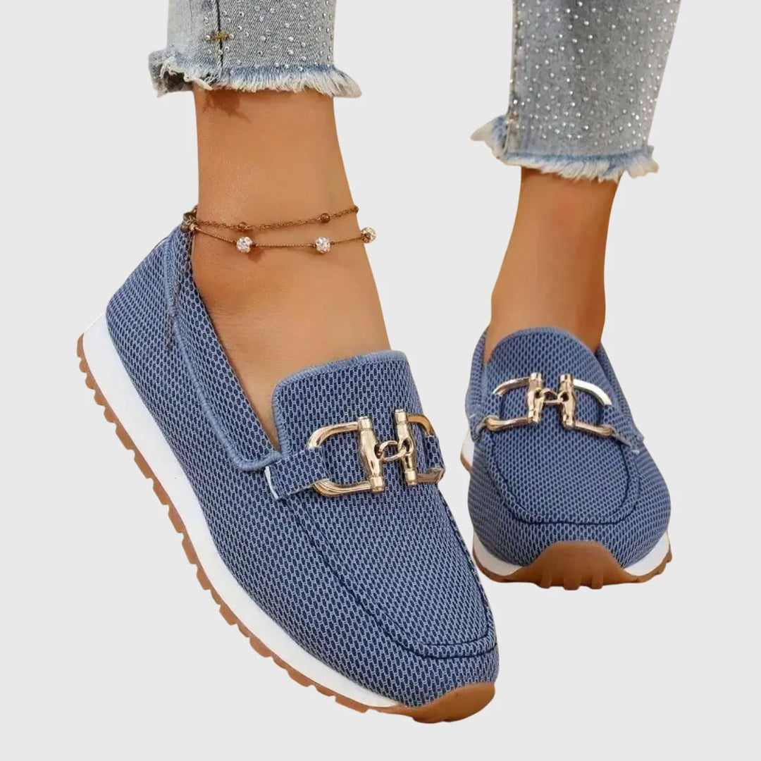 Blue Women's Orthopedic Loafers — Pia Chain Detail Athletic Comfort - Front Full