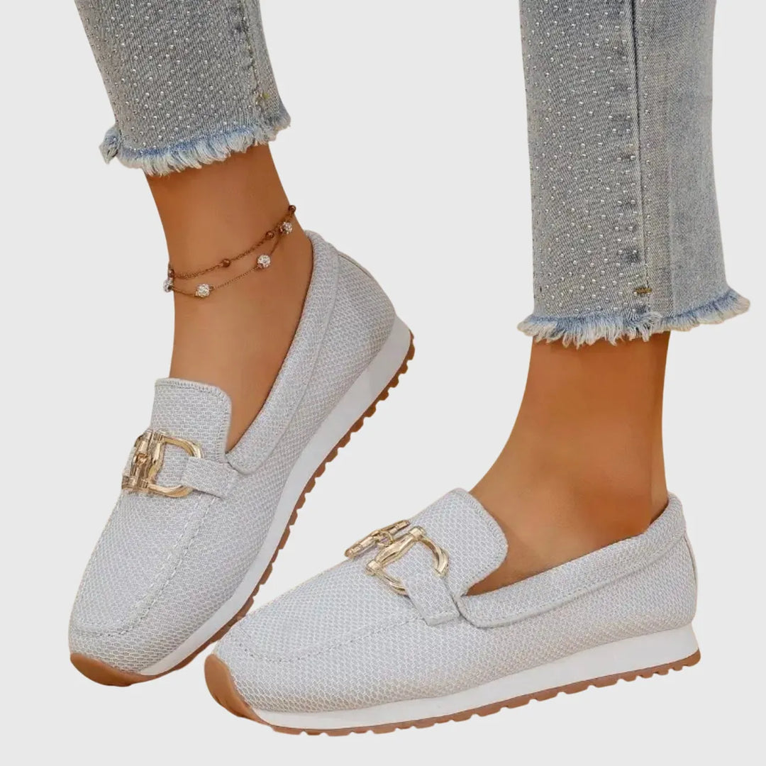 Light Gray Women's Orthopedic Loafers — Pia Chain Detail Athletic Comfort - Side Detail