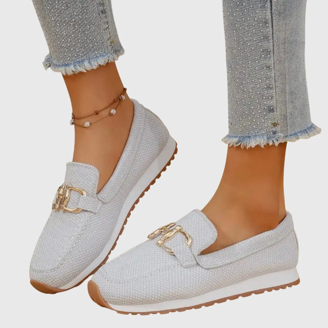 Light Gray Women's Orthopedic Loafers — Pia Chain Detail Athletic Comfort - Side Detail