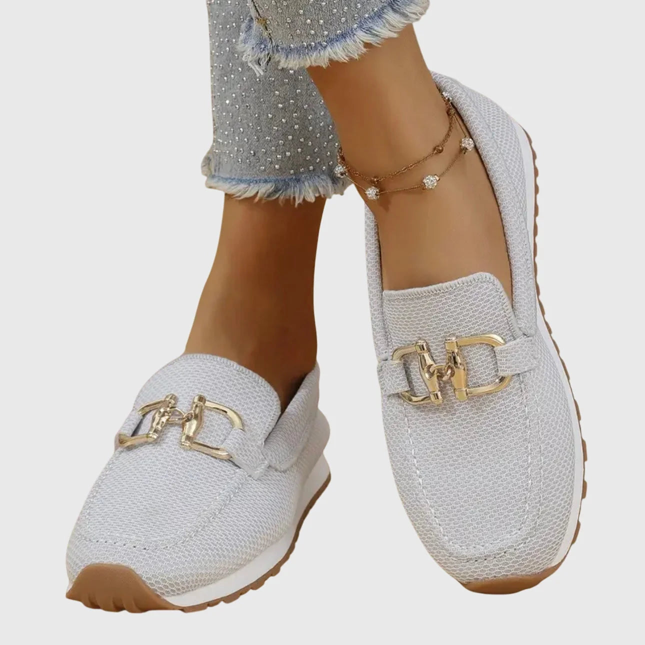 Light Gray Women's Orthopedic Loafers — Pia Chain Detail Athletic Comfort - Studio White