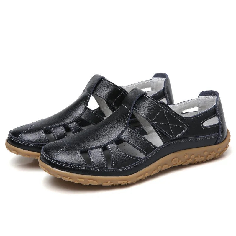 Black Women's Orthopedic Non-Slip Sandals — Vanessa Cushioned Breathable T-Strap - Studio Pose