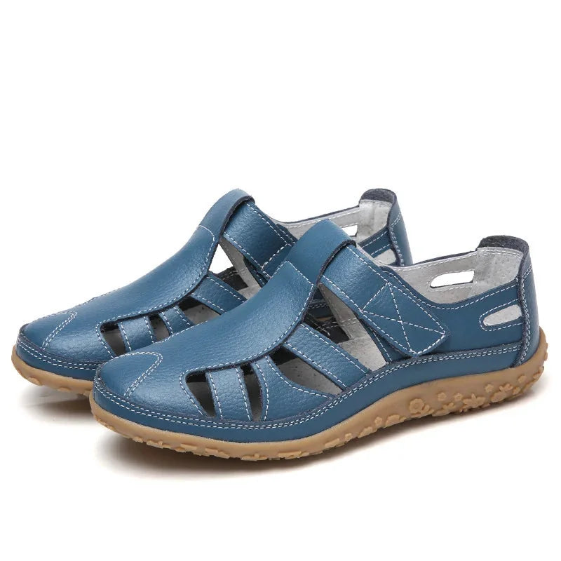 Blue Women's Orthopedic Non-Slip Sandals — Vanessa Cushioned Breathable T-Strap - Studio Pose