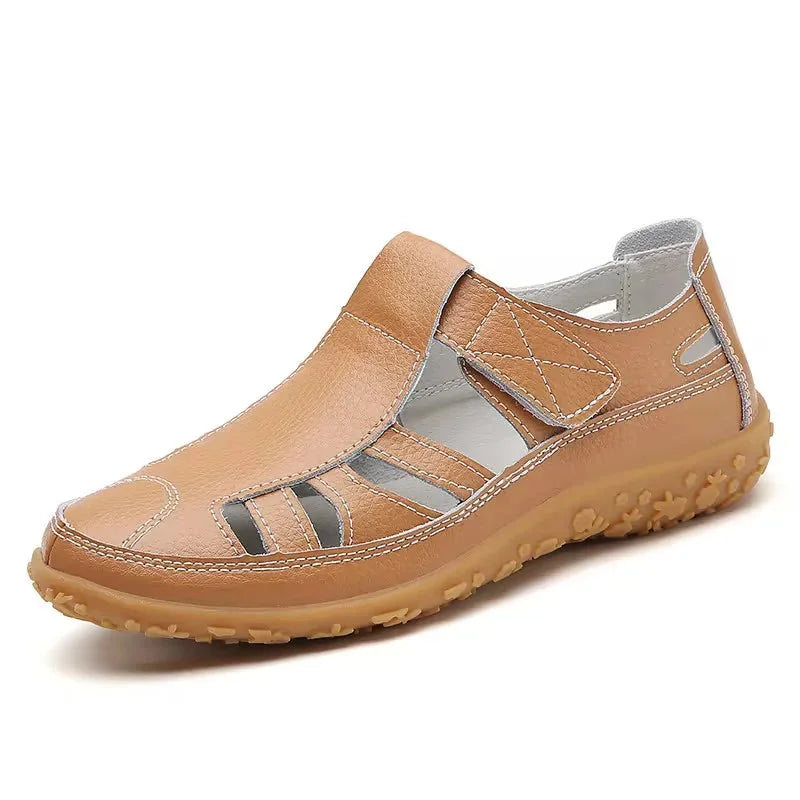 Brown Women's Orthopedic Non-Slip Sandals — Vanessa Cushioned Breathable T-Strap - Studio Pose