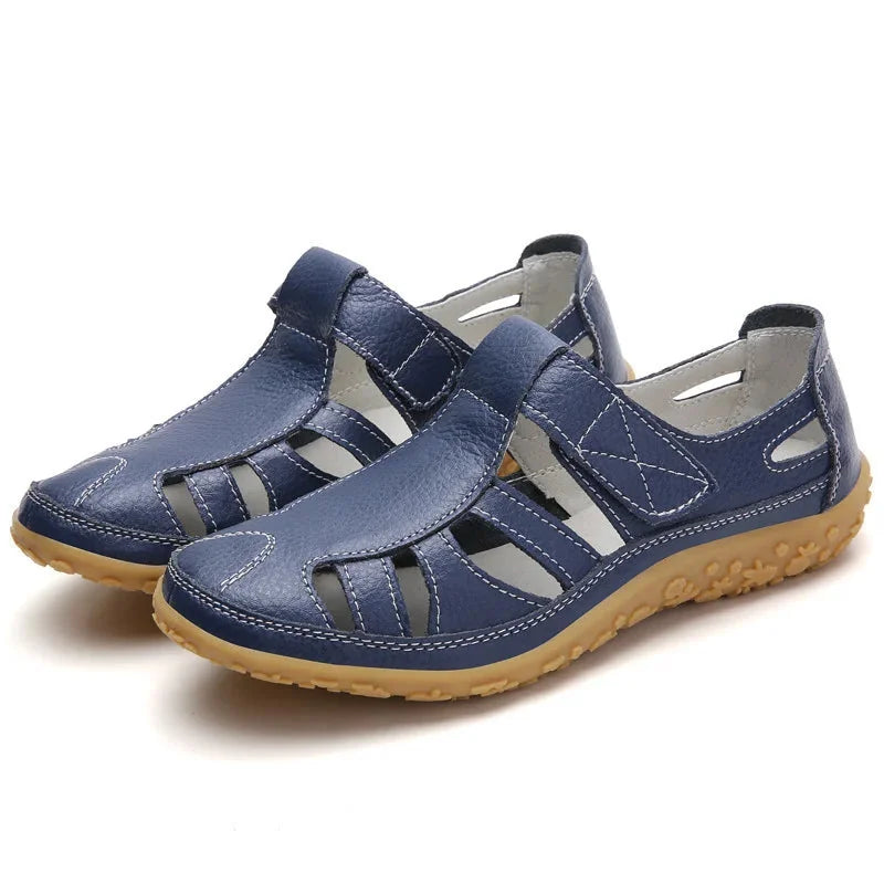 Navy Blue Women's Orthopedic Non-Slip Sandals — Vanessa Cushioned Breathable T-Strap - Studio White