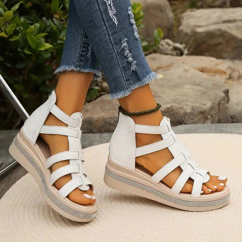 White Women's Orthopedic Sandals with Arch Support — Simone Platform Strappy - Studio Lifestyle