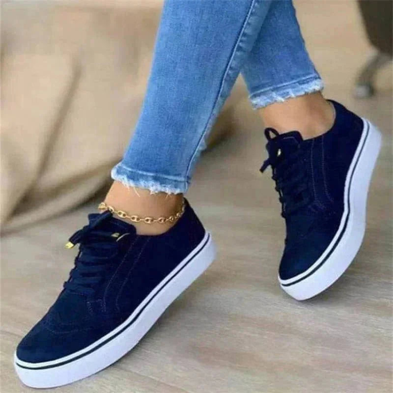 Blue Women's Orthopedic Platform Sneakers — Evelyn Brogue Detail Lace-Up - Worn Lifestyle
