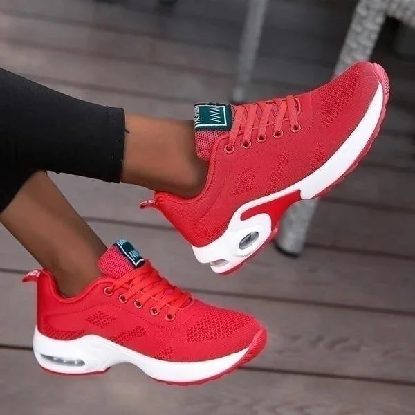 Red Women's Orthopedic Premium Sneakers — Cassie Breathable Athletic Running - Athletic Pose