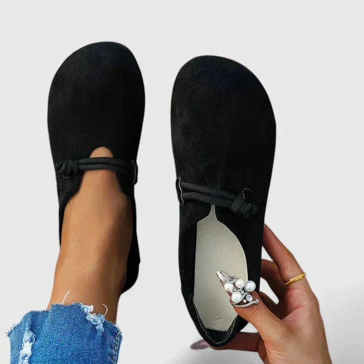 Black Women's Orthopedic Slip On Loafers — Lauren Rope Detail Comfort - Handheld Detail